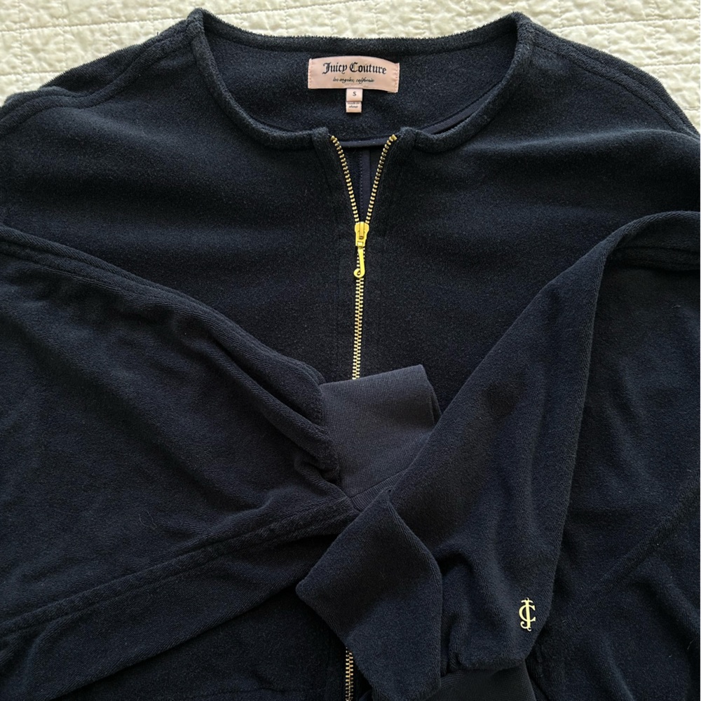 Juicy Coutue Navy Blue Terry Cloth Zip-Up Hoodie with Gold Zipper/Accents